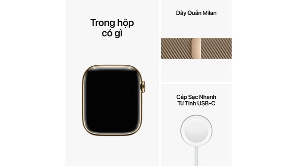 Apple Watch S8 LTE 45mm viền thép dây thép màu Vàng MNKQ3VN/A bộ