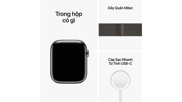 Apple Watch S8 LTE 45mm viền thép dây thép màu Đen Graphite MNKX3VN/A bộ