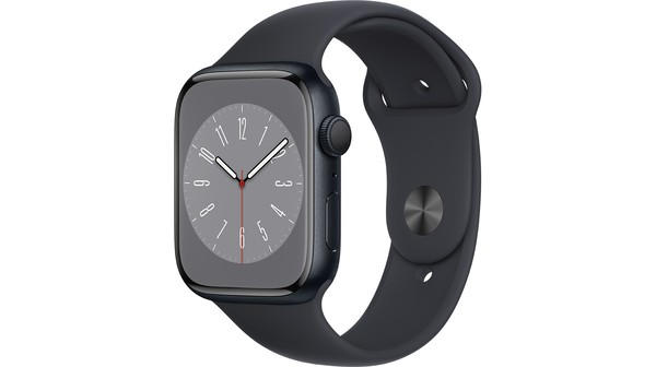 Apple Watch S8 GPS 45mm viền nhôm dây silicone Đen Midnight MNP13VN/A nghiêng trái