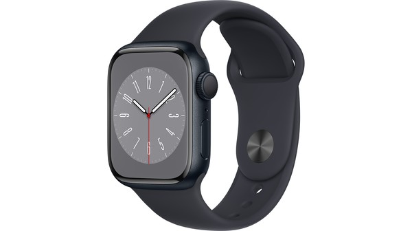 Apple Watch S8 GPS 41mm viền nhôm dây silicone Đen Midnight MNP53VN/A nghiêng trái
