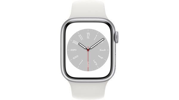 Apple Watch S8 LTE 41mm viền nhôm Bạc dây silicone Trắng MP4A3VN/A chính diện