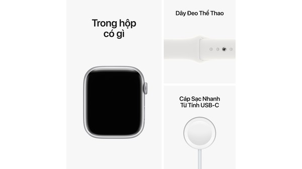 Apple Watch S8 LTE 45mm viền nhôm Bạc dây silicone Trắng MP4J3VN/A bộ