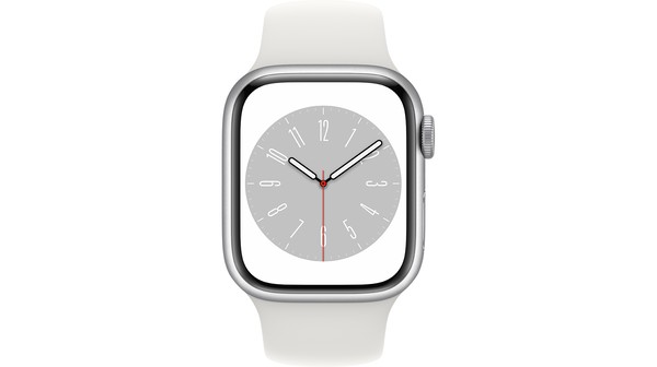 Apple Watch S8 GPS 41mm viền nhôm Bạc dây silicone Trắng MP6K3VN/A chính diện