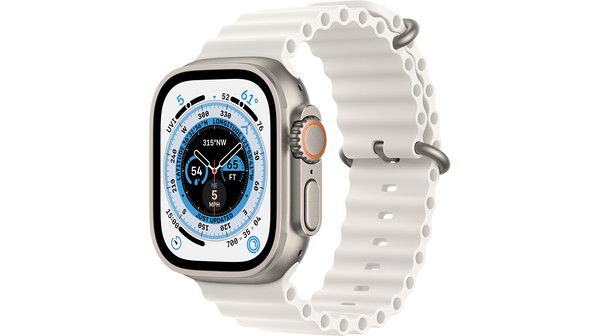 Apple Watch Ultra LTE 49mm viền Titanium dây White Ocean Band MNHF3VN/A nghiêng trái