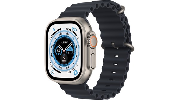Apple Watch Ultra LTE 49mm viền Titanium dây Midnight Ocean Band MQFK3VN/A nghiêng trái