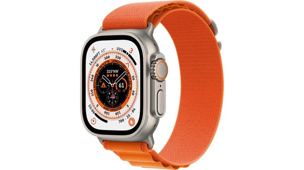 Apple Watch Ultra LTE 49mm viền Titanium dây Orange Alpine Loop size M MQFL3VN/A nghiêng trái