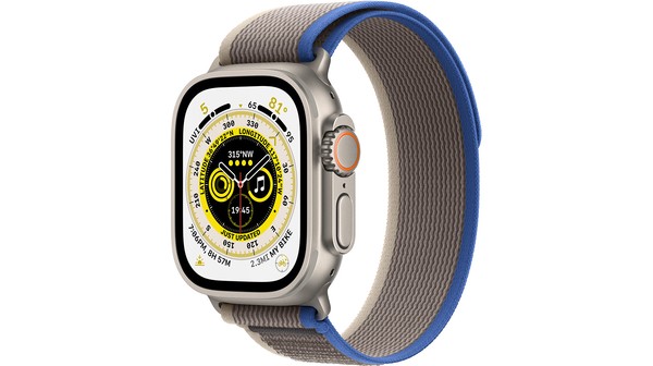Apple Watch Ultra LTE 49mm viền Titanium dây Blue/Gray Trail size M/L MQFV3VN/A nghiêng trái