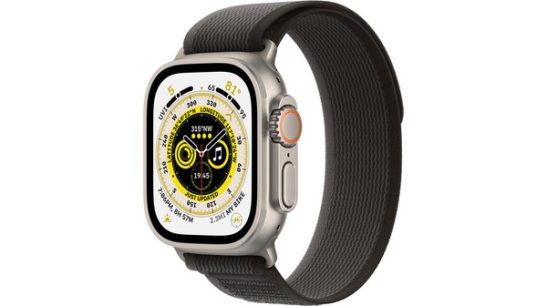 Apple Watch Ultra LTE 49mm viền Titanium dây Black/Gray Trail S/M MQFW3VN/A nghiêng trái