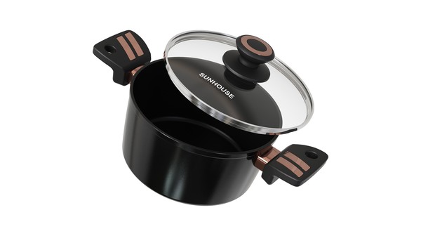 Bộ nồi chống dính Ultra Titanium Sunhouse ST2210B nắp vung mở