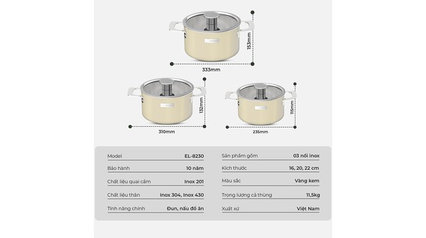 Bộ nồi Inox Elmich Hera EL-8230 thông tin