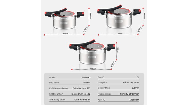 Bộ nồi Inox Elmich Milano EL-8090 thông tin
