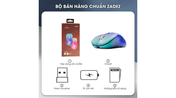 Chuột không dây Zadez M-381ZP Tím bộ bán hàng