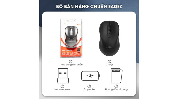 Chuột không dây Zadez M-326B Đen bô bán hàng