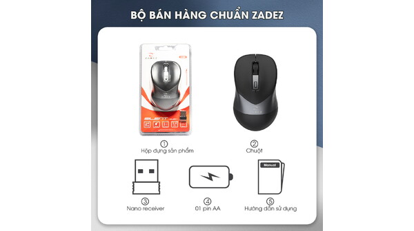 Chuột không dây Zadez M-326G Xám bộ bán hàng
