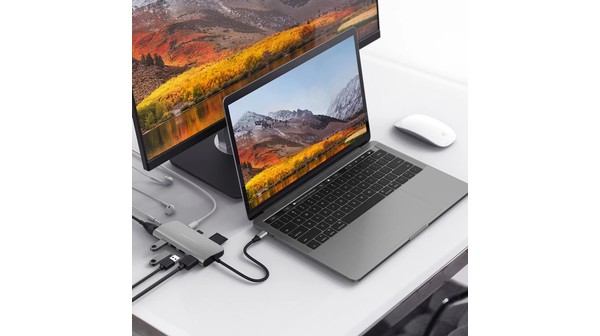 Cổng chuyển HyperDriver Power 9 in 1 USB-C Hub HD30F Bạc Cổng chuyển kiêm đế cắm màn hình