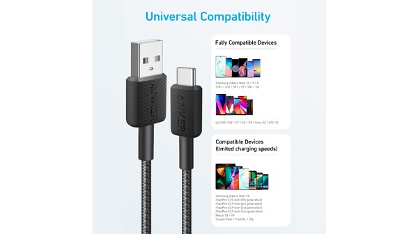 Cáp sạc USB-A to Type-C Anker 322 A81H5 Đen