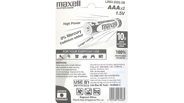 Pin Super Alkaline AAA vỉ 2 viên Maxell LR03AAAPRO
