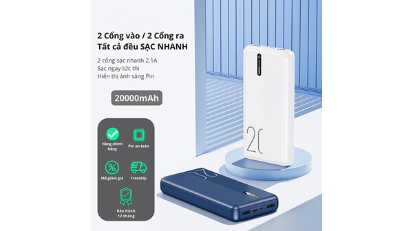 Sạc dự phòng Remax 20000mAh RPP-296 Trắng