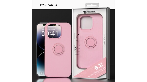 Ốp lưng iPhone 15 Pro Max Mipow Ring Stand TPU Leather Hồng