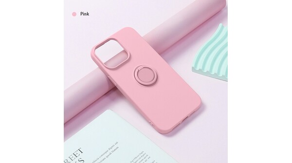 Ốp lưng iPhone 15 Pro Max Mipow Ring Stand TPU Leather Hồng