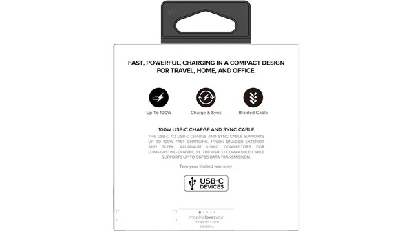 Cáp Mophie USB-C to USB-C (100W) 1M Trắng