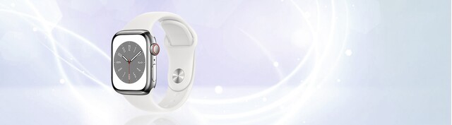 Apple Watch S8 LTE 41mm viền thép Bạc dây silicone Trắng MNJ53VN/A nghiêng trái