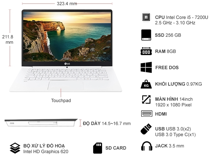 LAPTOP LG GRAM 14" (ZD970-G)
