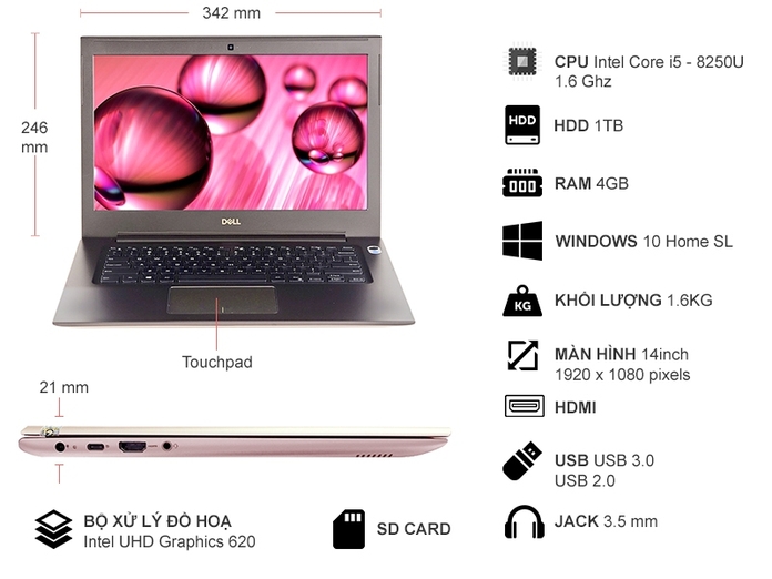 LAPTOP DELL VOSTRO 14 - 5471 VTI5207W (HỒNG)