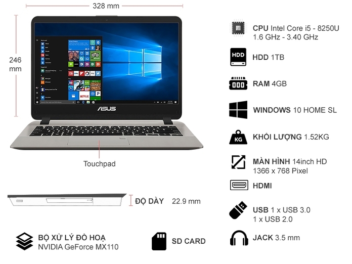 LAPTOP ASUS X407U - BV145T