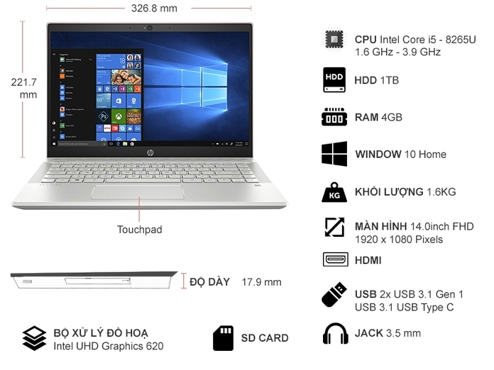 LAPTOP HP PAVILION 14-CE1013TU
