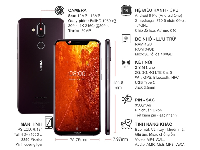 NOKIA 8.1 NÂU VIỀN BẠC