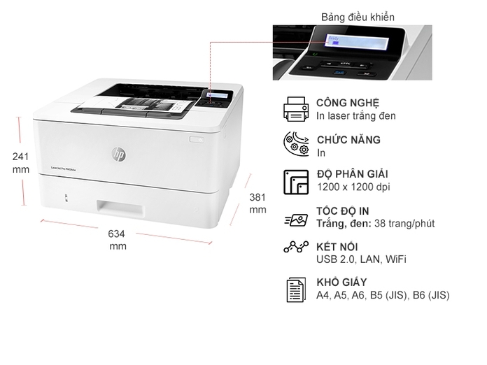 Máy in đen trắng HP LaserJet Pro M404N W1A52A