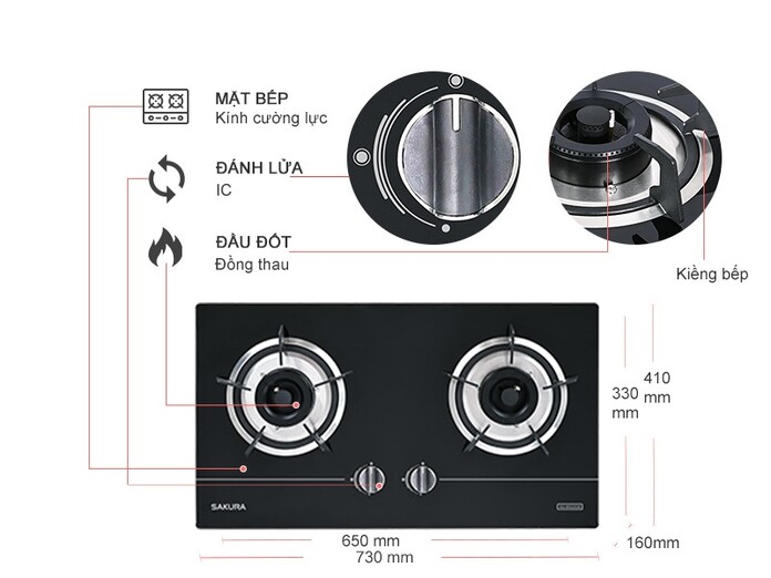 Bếp gas âm Sakura SG-M522GB