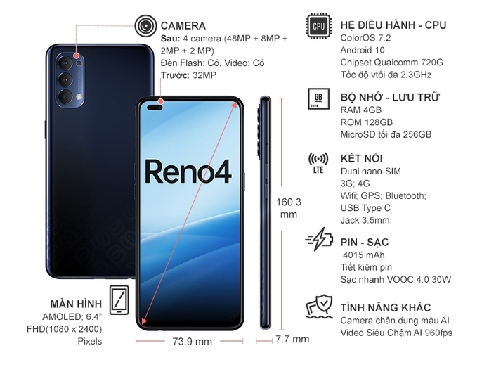 Điện thoại OPPO Reno4 Đen thiên thạch
