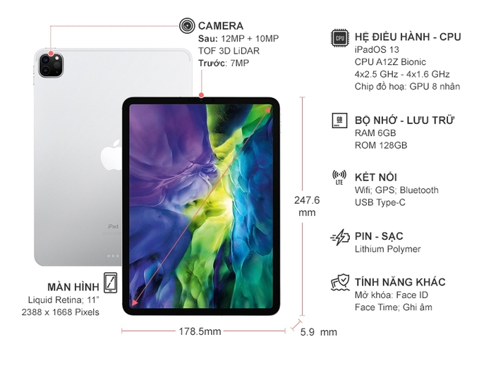 Máy tính bảng iPad Pro 11 inch WiFi 128GB Bạc (2020)