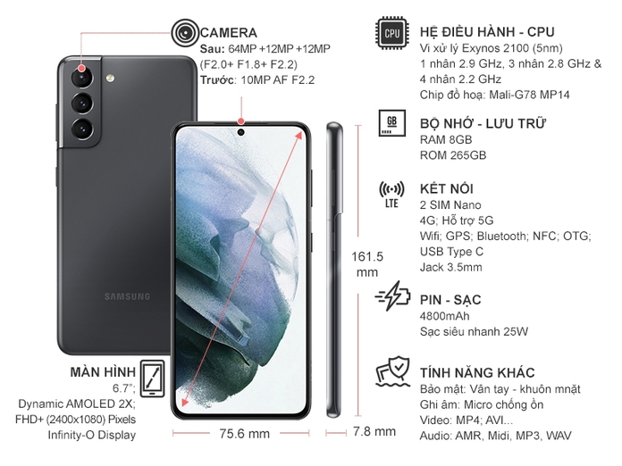 Điện thoại Samsung Galaxy S21 Plus 5G 8GB/256GB Đen