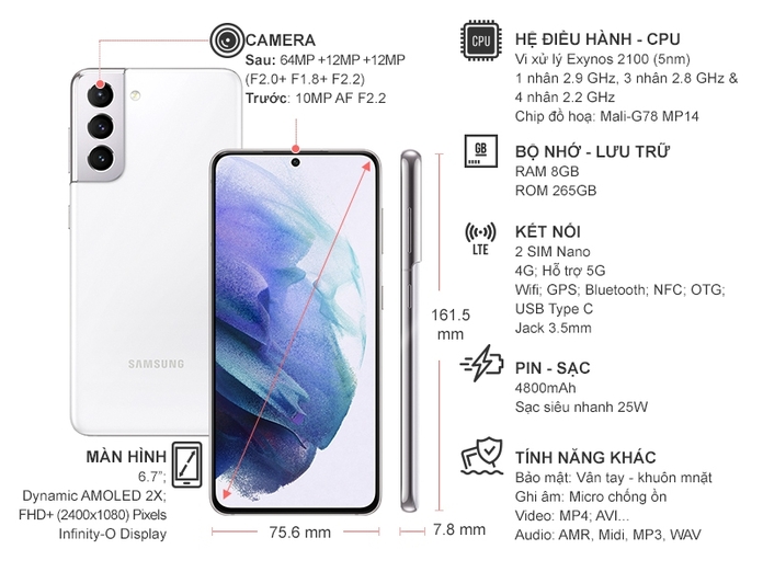 Điện thoại Samsung Galaxy S21 Plus 5G 8GB/256GB Bạc