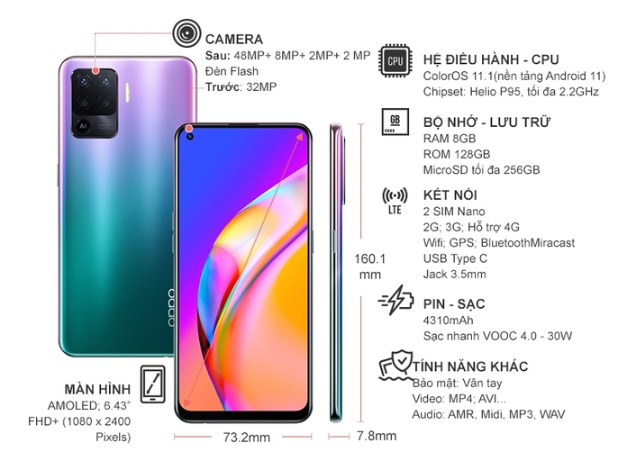 Điện thoại OPPO A94 8GB/128GB Tím