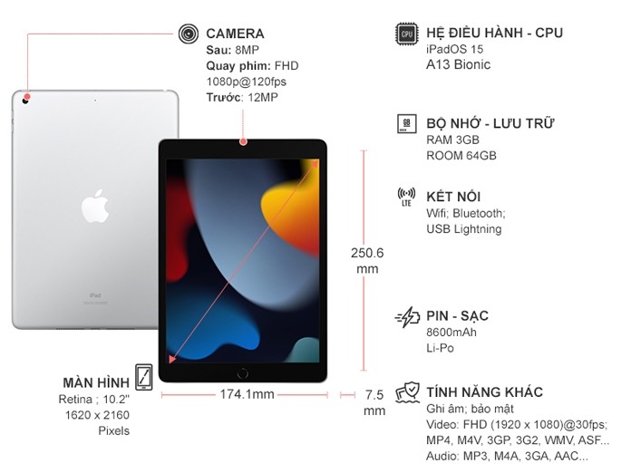 (Hàng trưng bày) iPad Gen 9 Wifi 64GB 10.2 inch MK2L3ZA/A Bạc (2021)