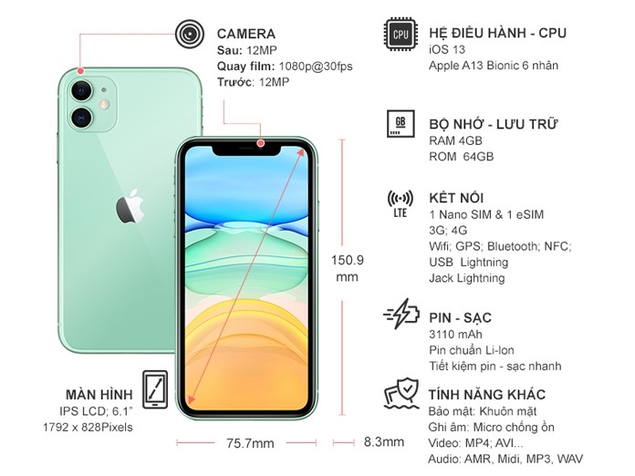 Điện thoại iPhone 11 64GB Xanh Lá