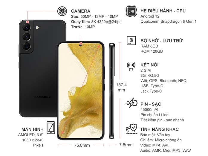 Điện thoại Samsung S22 Plus 8GB/128GB Đen