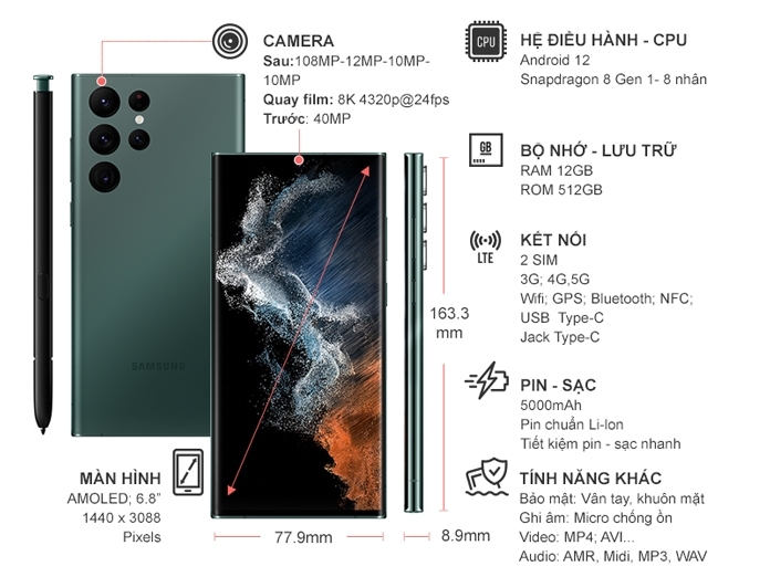 Điện thoại Samsung S22 Ultra 12GB/512GB Xanh Lá