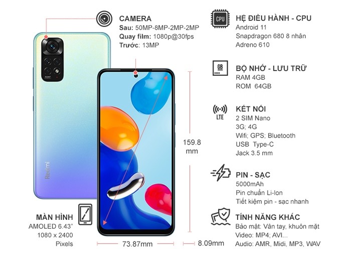 Điện thoại Xiaomi Redmi Note 11 4GB/64GB Xanh Dương Nhạt