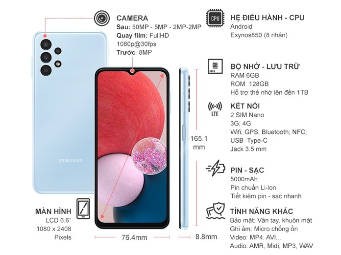 Điện thoại Samsung Galaxy A13 6GB/128GB Xanh