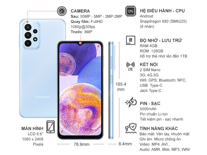 Điện thoại Samsung Galaxy A23 4GB/128GB Xanh