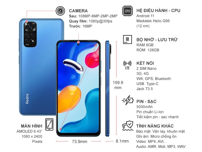 Điện thoại Xiaomi Redmi Note 11S 8GB/128GB Xanh Dương
