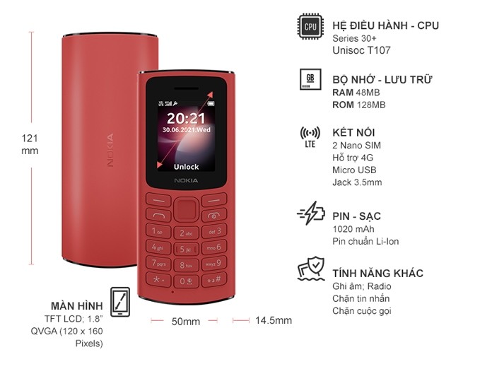 Điện thoại Nokia 105 4G Đỏ