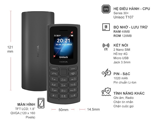 Điện thoại Nokia 105 4G Đen