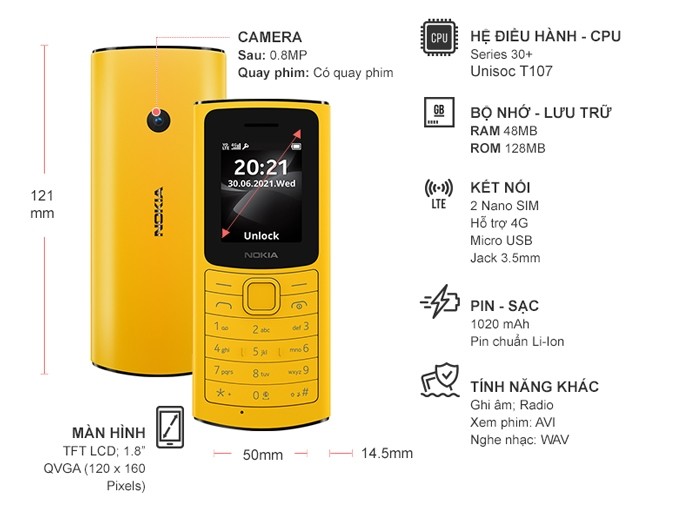 Điện thoại Nokia 110 4G Vàng