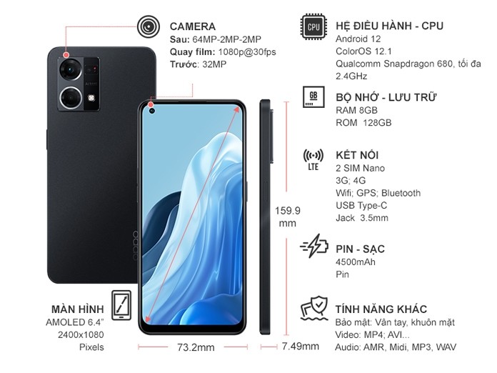 Điện thoại OPPO Reno7 4G 8GB/128GB Đen